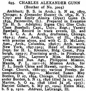 Charles Gunn, Semi-Centennial Alumni Record of University of Illinois, 1918.