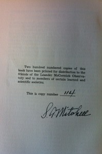 S. A. Mitchell's signature, back page of handbook.
